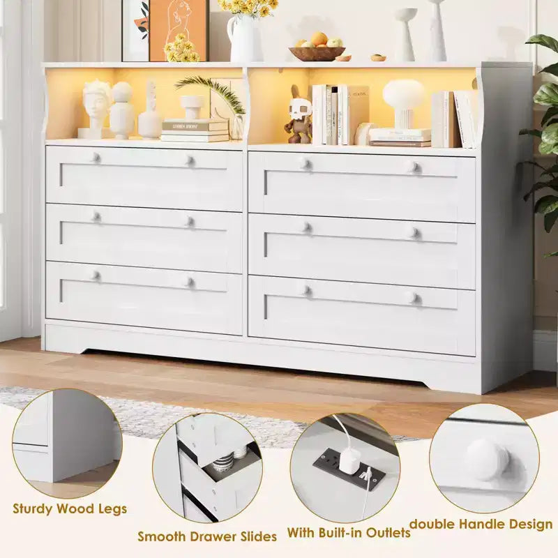 Cassettiera in legno, cassettone a 6 cassetti larghezza 55, perfetto per organizzare camera da letto, soggiorno, armadio e corridoio