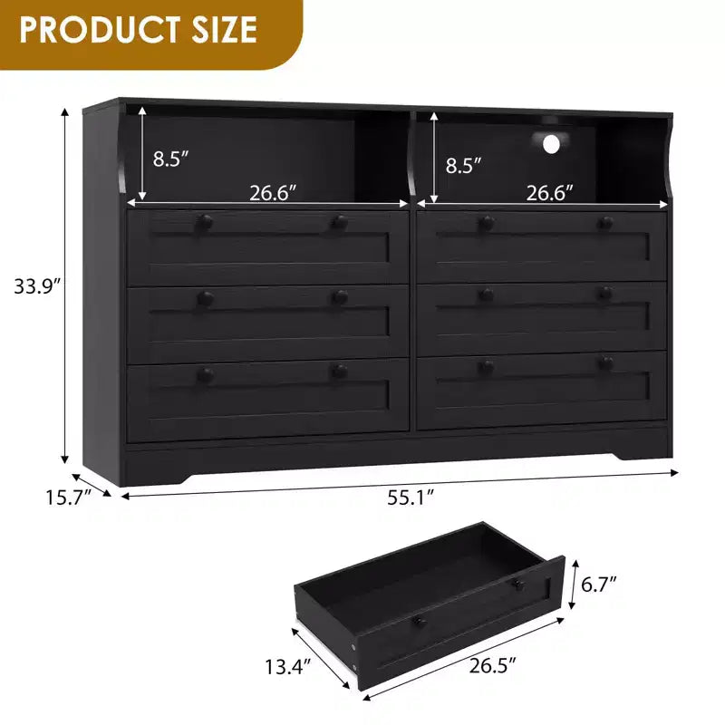 Cassettiera in legno, cassettone a 6 cassetti larghezza 55, perfetto per organizzare camera da letto, soggiorno, armadio e corridoio
