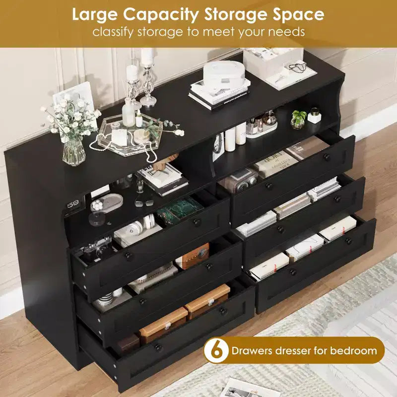 Cassettiera in legno, cassettone a 6 cassetti larghezza 55, perfetto per organizzare camera da letto, soggiorno, armadio e corridoio