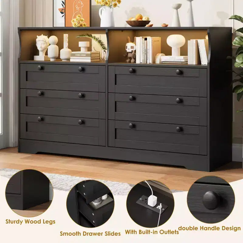 Cassettiera in legno, cassettone a 6 cassetti larghezza 55, perfetto per organizzare camera da letto, soggiorno, armadio e corridoio