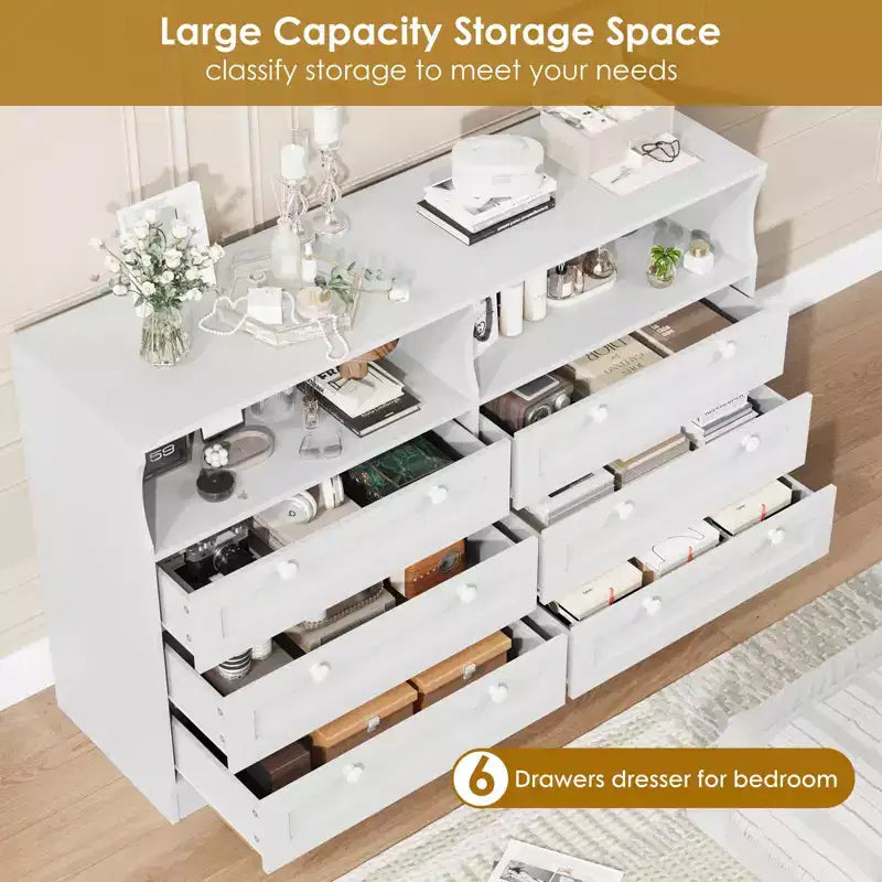 Cassettiera in legno, cassettone a 6 cassetti larghezza 55, perfetto per organizzare camera da letto, soggiorno, armadio e corridoio