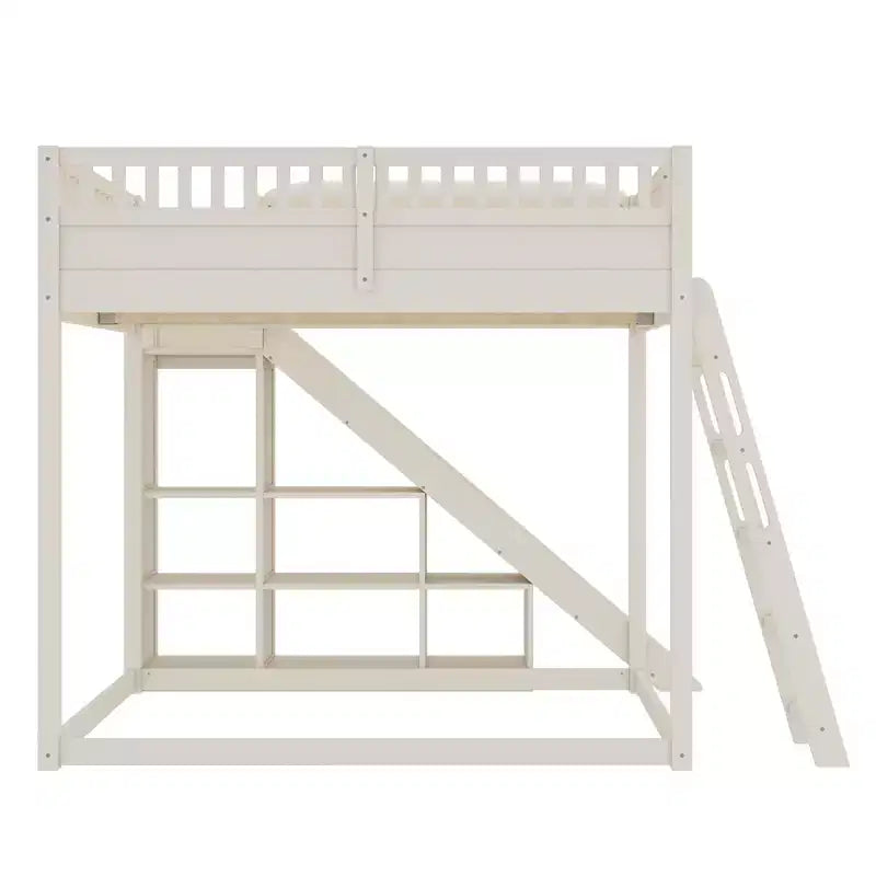 Bellemave Letto a soppalco con testiera imbottita e scaffali portaoggetti, Struttura letto a soppalco in legno massello con scaletta e scivolo per bambini