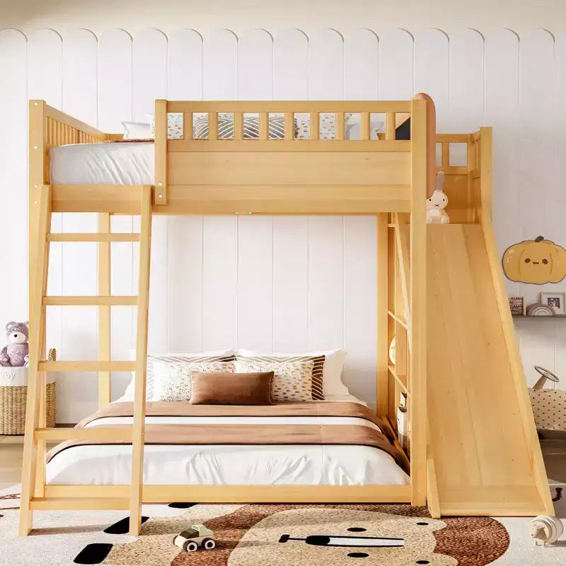 Bellemave Letto a soppalco con testiera imbottita e scaffali portaoggetti, Struttura letto a soppalco in legno massello con scaletta e scivolo per bambini