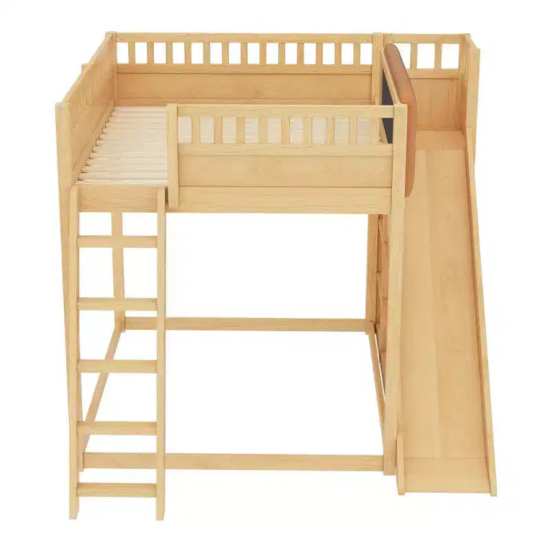 Bellemave Letto a soppalco con testiera imbottita e scaffali portaoggetti, Struttura letto a soppalco in legno massello con scaletta e scivolo per bambini