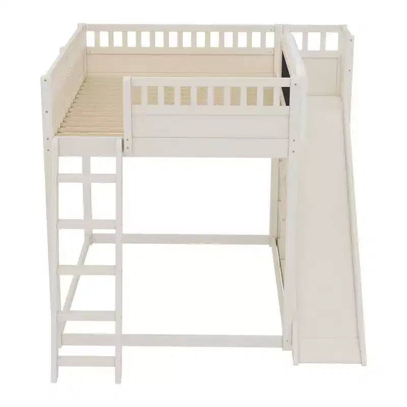 Bellemave Letto a soppalco con testiera imbottita e scaffali portaoggetti, Struttura letto a soppalco in legno massello con scaletta e scivolo per bambini