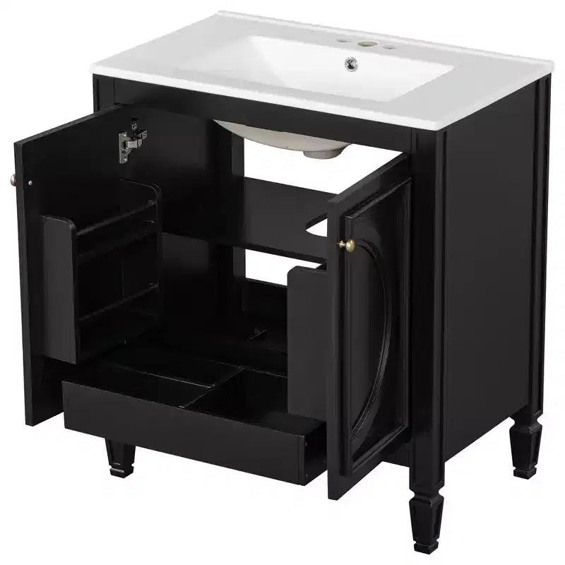 Mobile bagno con lavabo integrato, 30 pollici, mobiletto contenitore con cassetto e ripiano anta, lavabo singolo