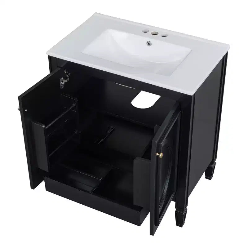 Mobile bagno con lavabo integrato, 30 pollici, mobiletto contenitore con cassetto e ripiano anta, lavabo singolo