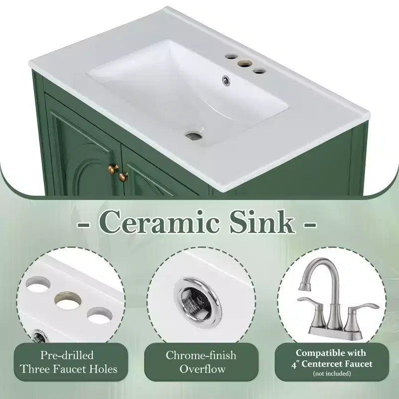 Mobile bagno con lavabo integrato, 30 pollici, mobiletto contenitore con cassetto e ripiano anta, lavabo singolo