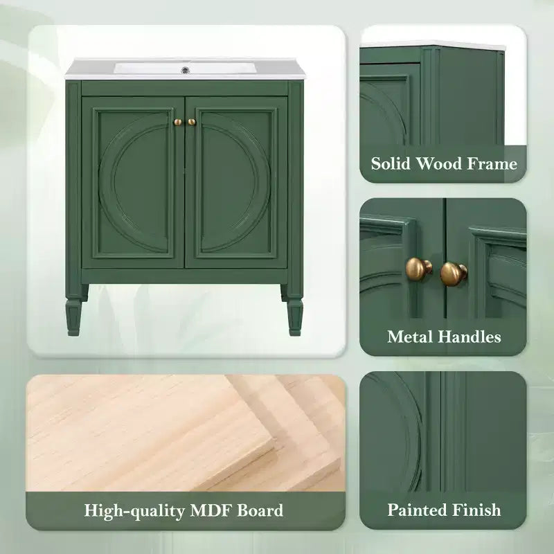 Mobile bagno con lavabo integrato, 30 pollici, mobiletto contenitore con cassetto e ripiano anta, lavabo singolo