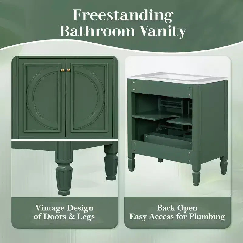 Mobile bagno con lavabo integrato, 30 pollici, mobiletto contenitore con cassetto e ripiano anta, lavabo singolo