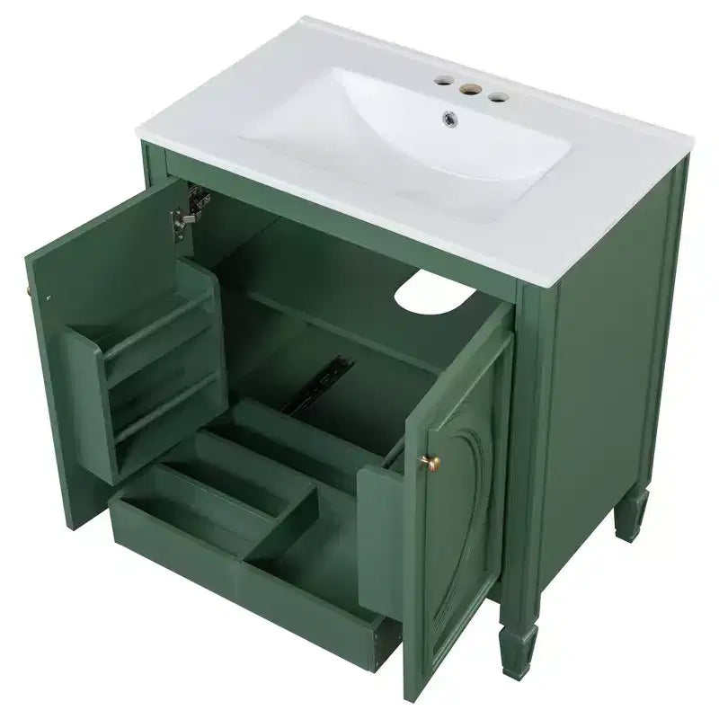 Mobile bagno con lavabo integrato, 30 pollici, mobiletto contenitore con cassetto e ripiano anta, lavabo singolo