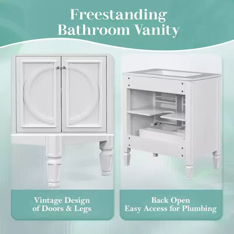 Mobile bagno con lavabo integrato, 30 pollici, mobiletto contenitore con cassetto e ripiano anta, lavabo singolo
