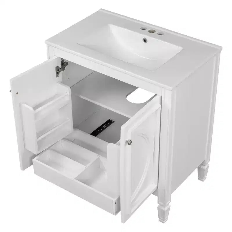 Mobile bagno con lavabo integrato, 30 pollici, mobiletto contenitore con cassetto e ripiano anta, lavabo singolo