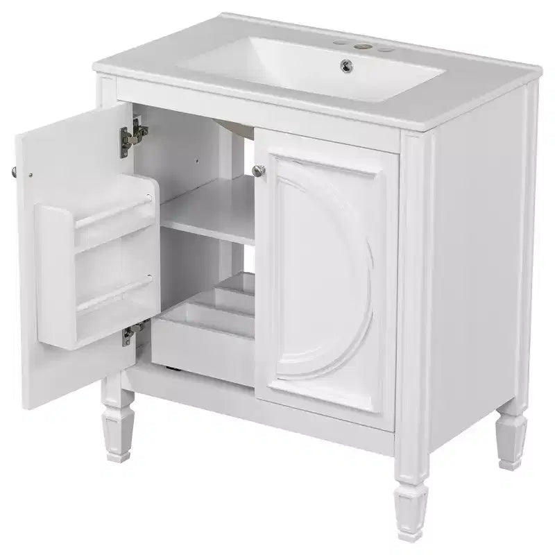 Mobile bagno con lavabo integrato, 30 pollici, mobiletto contenitore con cassetto e ripiano anta, lavabo singolo