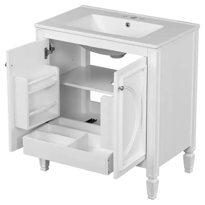 Mobile bagno con lavabo integrato, 30 pollici, mobiletto contenitore con cassetto e ripiano anta, lavabo singolo