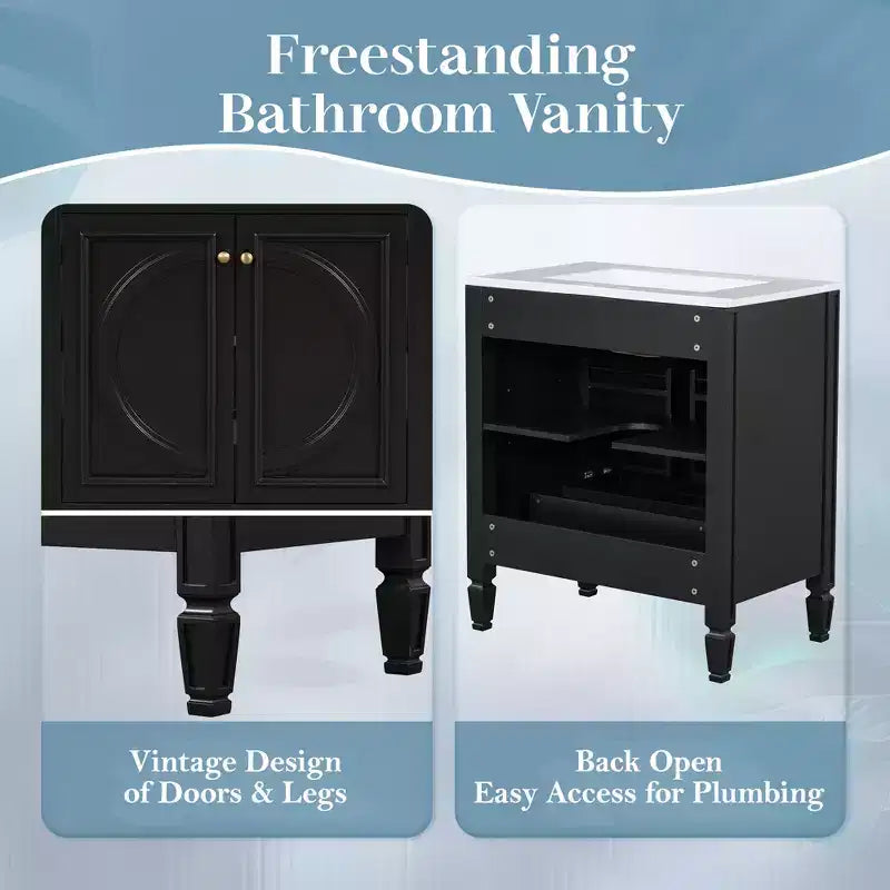Mobile bagno con lavabo integrato, 30 pollici, mobiletto contenitore con cassetto e ripiano anta, lavabo singolo