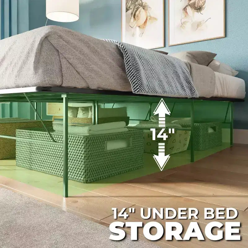Struttura letto a piattaforma in metallo Boyd Sleep 14 con montaggio senza attrezzi, superficie antiscivolo testurizzata