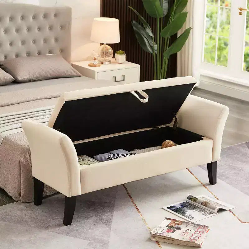 Panca contenitore imbottita da 130,8 cm con seduta trapuntata a bottoni e cerniera di sicurezza, panca porta scarpe di lusso per ingresso, camera da letto o fondo letto, beige.