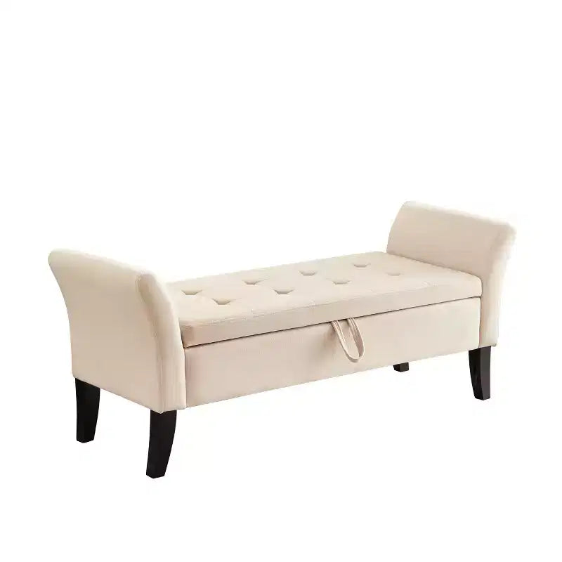 Panca contenitore imbottita da 130,8 cm con seduta trapuntata a bottoni e cerniera di sicurezza, panca porta scarpe di lusso per ingresso, camera da letto o fondo letto, beige.