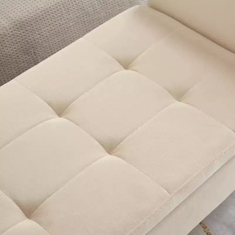 Panca contenitore imbottita da 130,8 cm con seduta trapuntata a bottoni e cerniera di sicurezza, panca porta scarpe di lusso per ingresso, camera da letto o fondo letto, beige.
