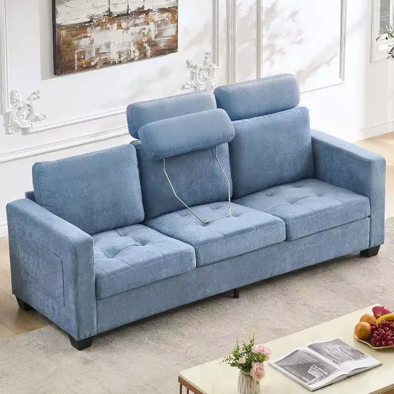 Divano a 3 posti oversize da 89 pollici, divano imbottito in tessuto ciniglia con braccioli larghi, poggiatesta rimovibile e tasche laterali per riporre oggetti per la casa e l'ufficio