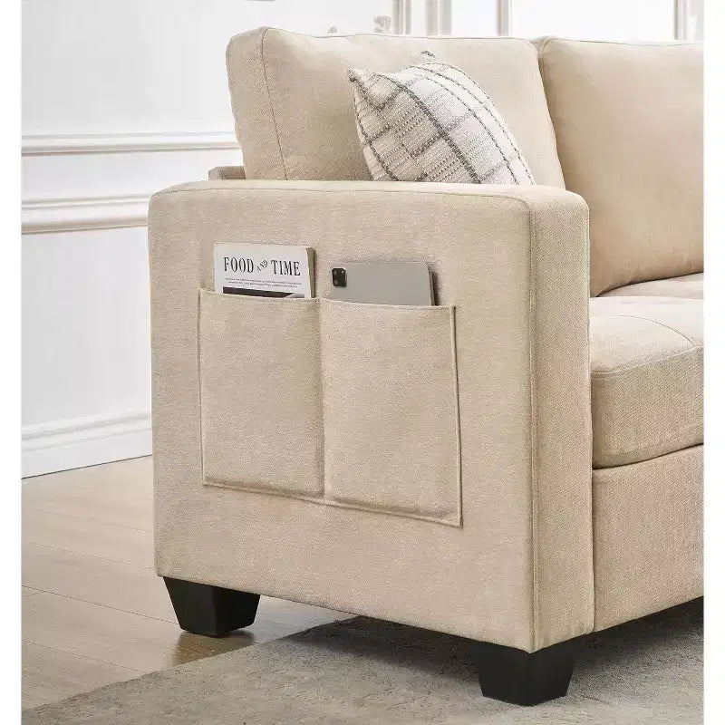 Divano a 3 posti oversize da 89 pollici, divano imbottito in tessuto ciniglia con braccioli larghi, poggiatesta rimovibile e tasche laterali per riporre oggetti per la casa e l'ufficio