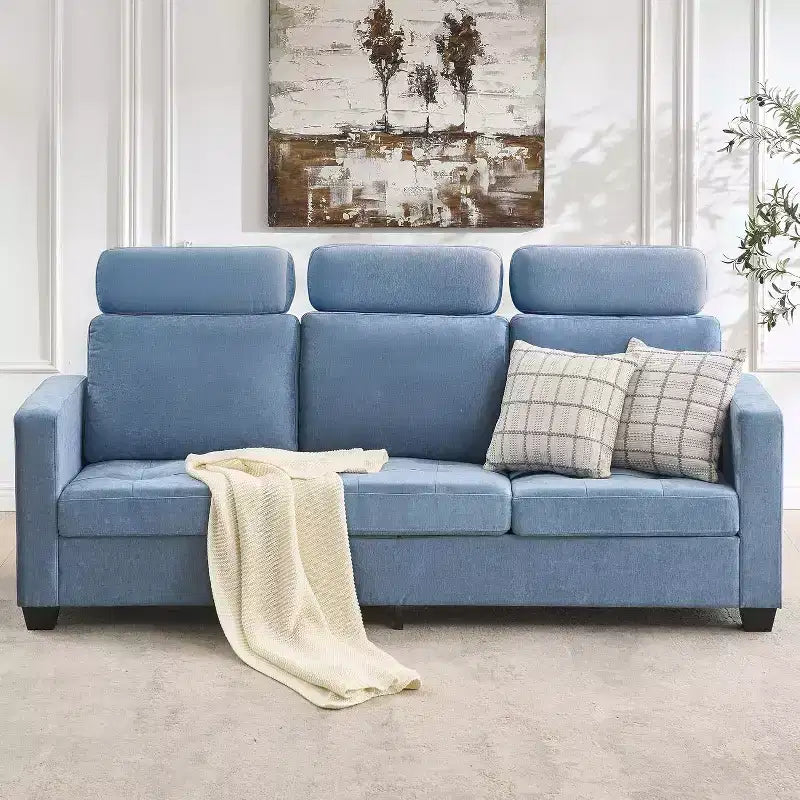 Divano a 3 posti oversize da 89 pollici, divano imbottito in tessuto ciniglia con braccioli larghi, poggiatesta rimovibile e tasche laterali per riporre oggetti per la casa e l'ufficio