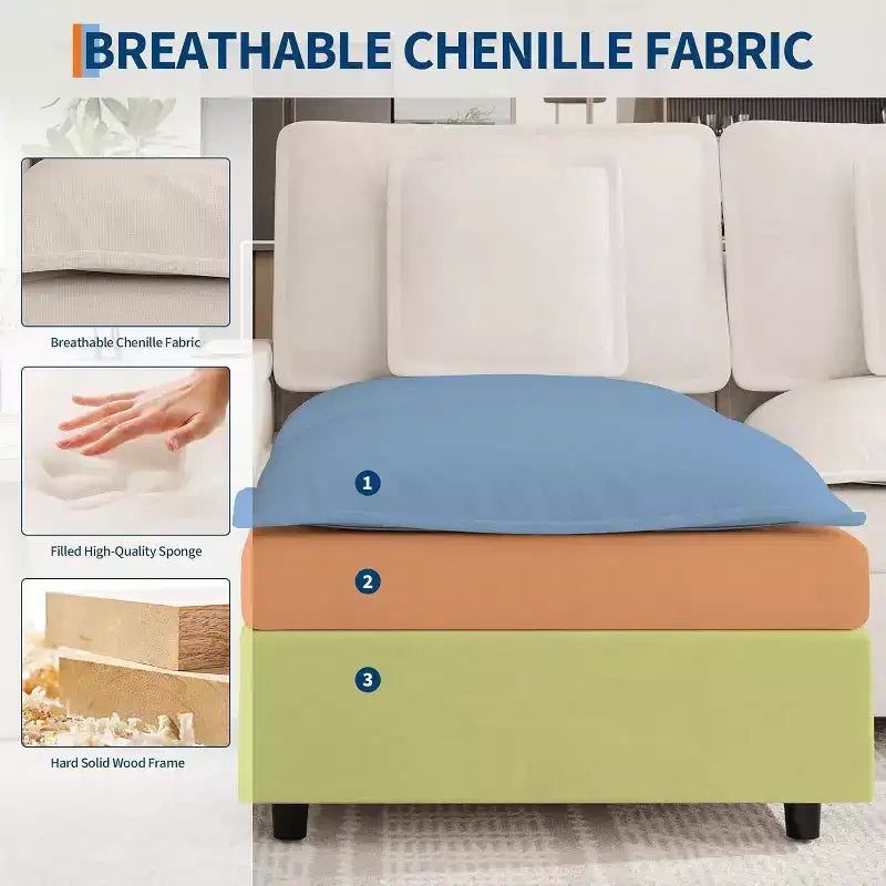 Divano componibile modulare Cloud 108" con braccioli portaoggetti e porte di ricarica, pouf mobile e portabicchieri inclusi, beige