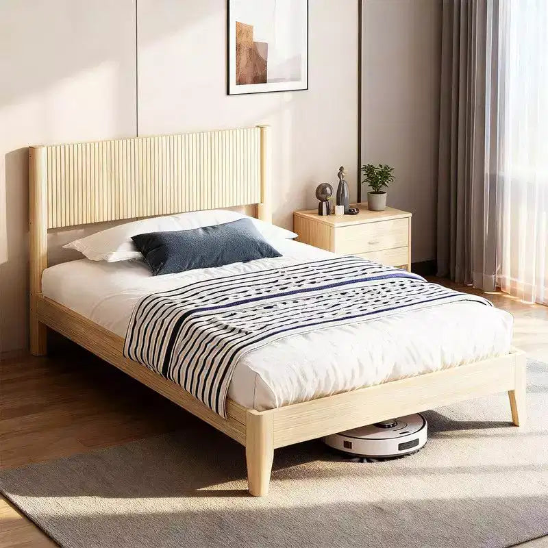 Karl Home Solid Wood Twin Bed Frame Platform Bedframe with Headboard Grille Style