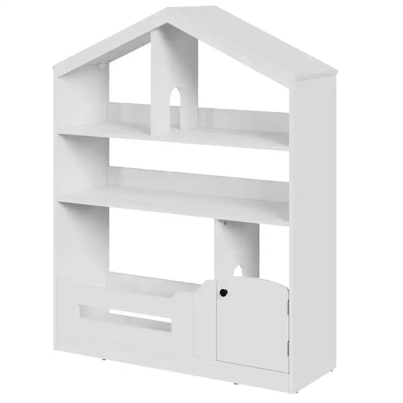 Libreria per bambini, Organizer porta giochi, Libreria in legno per bambini con luce con sensore di movimento, Libreria a casetta delle bambole per camera da letto, aula, asilo nido