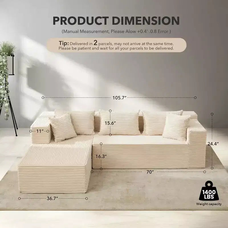 Divano Sezionale a L da 106 Pollici, con Chaise Longue, Divano Modulare Moderno Cloud, Divano Sezionale, Mobili Imbottiti con Seduta Profonda, Assemblaggio senza Attrezzi