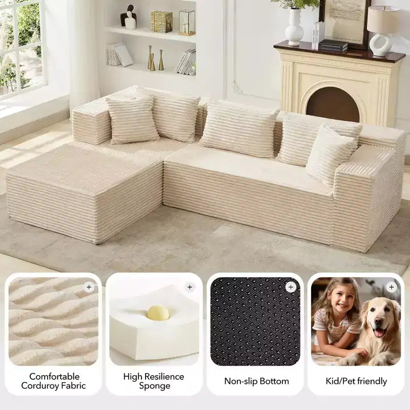 Divano Sezionale a L da 106 Pollici, con Chaise Longue, Divano Modulare Moderno Cloud, Divano Sezionale, Mobili Imbottiti con Seduta Profonda, Assemblaggio senza Attrezzi