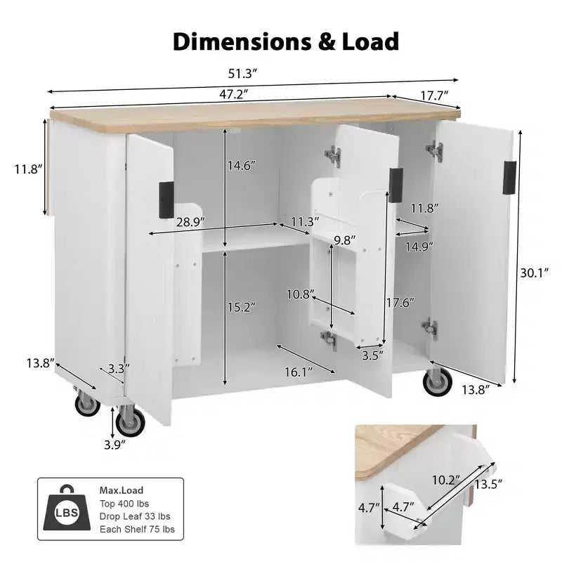 GDFStudio Yasir 51 Isola da Cucina Rustica Scanalata con Anta a Ribalta, Ruote e Scaffale Interno