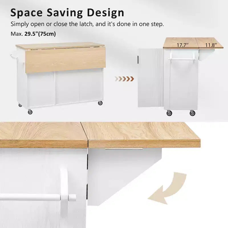 GDFStudio Yasir 51 Isola da Cucina Rustica Scanalata con Anta a Ribalta, Ruote e Scaffale Interno