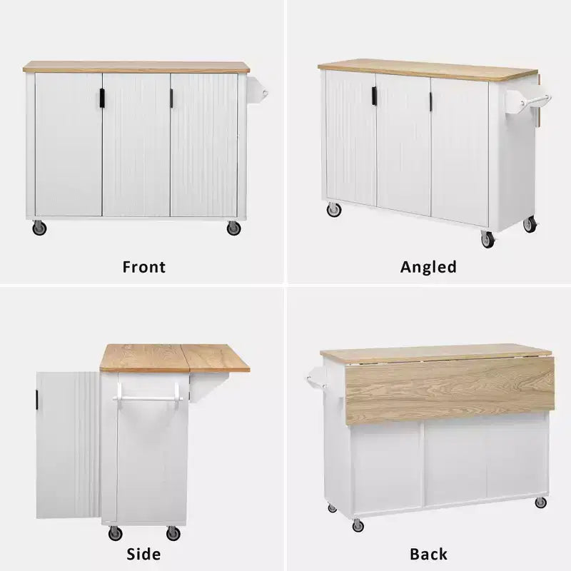 GDFStudio Yasir 51 Isola da Cucina Rustica Scanalata con Anta a Ribalta, Ruote e Scaffale Interno