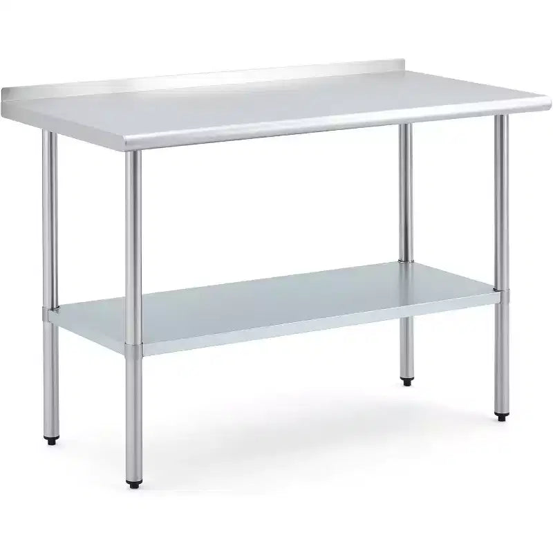 Stainless Steel Prep Table 24x48in, Commercial Kitchen Worktable with Backsplash and Adjustable Undershelf, Metal Food Prep Table for Restaurant