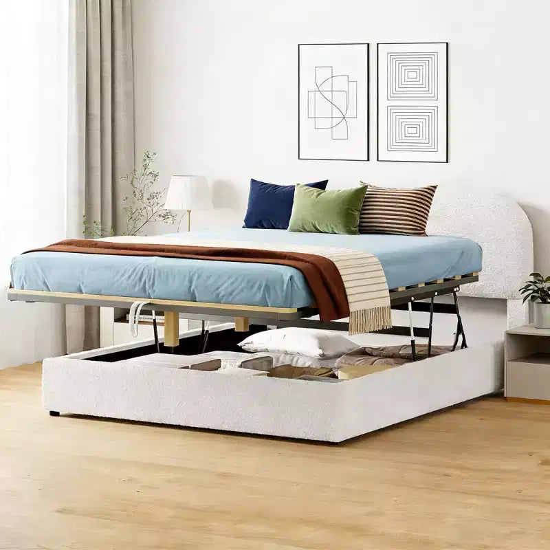 Luxystar Letto matrimoniale imbottito Queen Size con contenitore a sollevamento, bianco