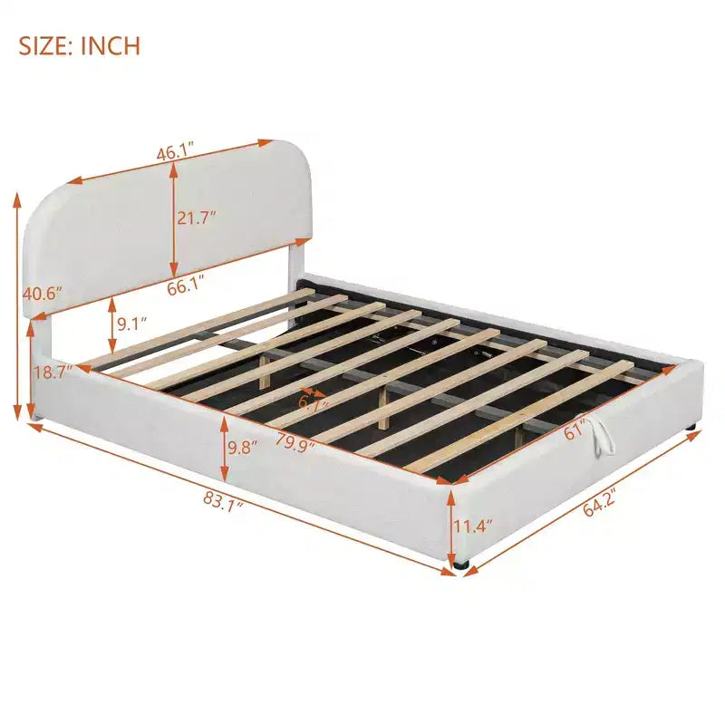 Luxystar Letto matrimoniale imbottito Queen Size con contenitore a sollevamento, bianco