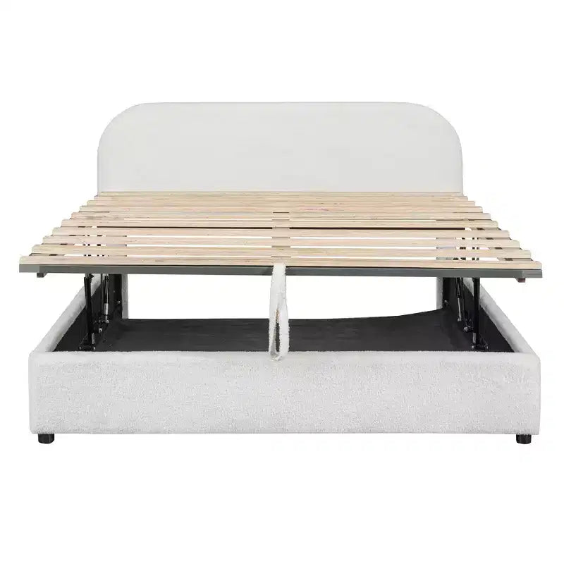 Luxystar Letto matrimoniale imbottito Queen Size con contenitore a sollevamento, bianco