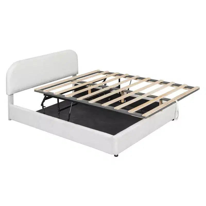 Luxystar Letto matrimoniale imbottito Queen Size con contenitore a sollevamento, bianco