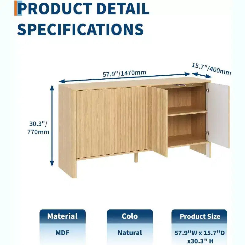 58 Mobile Credenza Buffet con Contenitore, Mobile Bar a Doghe Stile Fattoria per Sala da Pranzo, Salotto, Tavolo Consolle Moderno in Legno con Design Curvo
