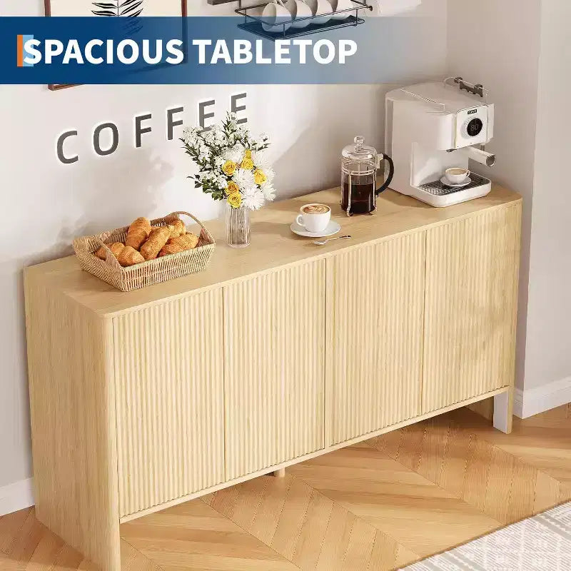 58 Mobile Credenza Buffet con Contenitore, Mobile Bar a Doghe Stile Fattoria per Sala da Pranzo, Salotto, Tavolo Consolle Moderno in Legno con Design Curvo