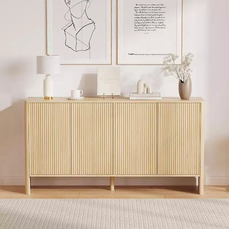 58 Mobile Credenza Buffet con Contenitore, Mobile Bar a Doghe Stile Fattoria per Sala da Pranzo, Salotto, Tavolo Consolle Moderno in Legno con Design Curvo