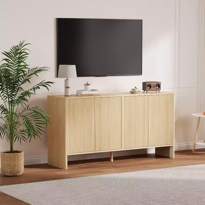 58 Mobile Credenza Buffet con Contenitore, Mobile Bar a Doghe Stile Fattoria per Sala da Pranzo, Salotto, Tavolo Consolle Moderno in Legno con Design Curvo
