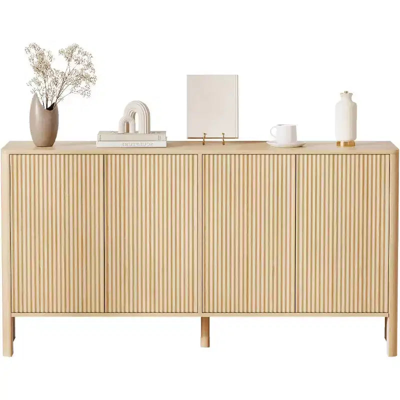 58 Mobile Credenza Buffet con Contenitore, Mobile Bar a Doghe Stile Fattoria per Sala da Pranzo, Salotto, Tavolo Consolle Moderno in Legno con Design Curvo