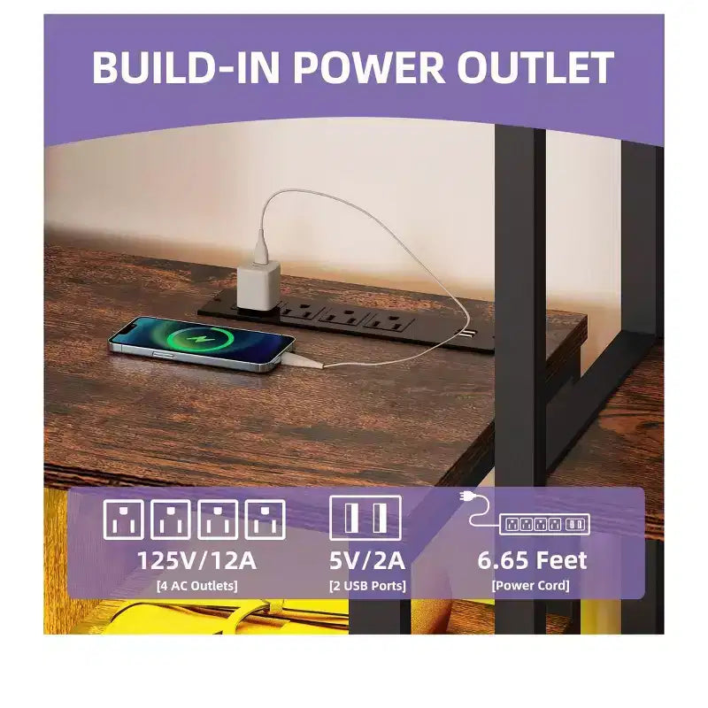 Mobile porta TV per televisori fino a 65 pollici, mobile multimediale a LED con 2 librerie e presa di corrente, mobile porta TV rustico con cassetto in tessuto
