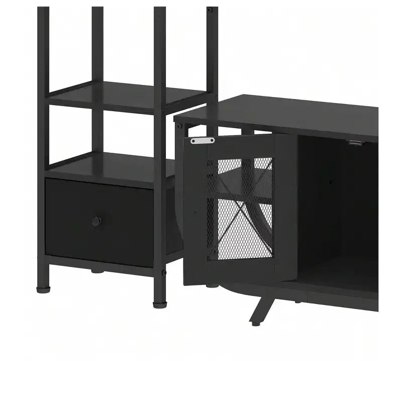 Mobile porta TV per televisori fino a 65 pollici, mobile multimediale a LED con 2 librerie e presa di corrente, mobile porta TV rustico con cassetto in tessuto