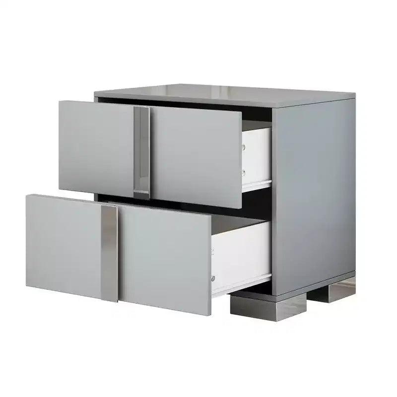 Comodino elegante Whisen, tavolino da notte a specchio con 2 cassetti, base in metallo
