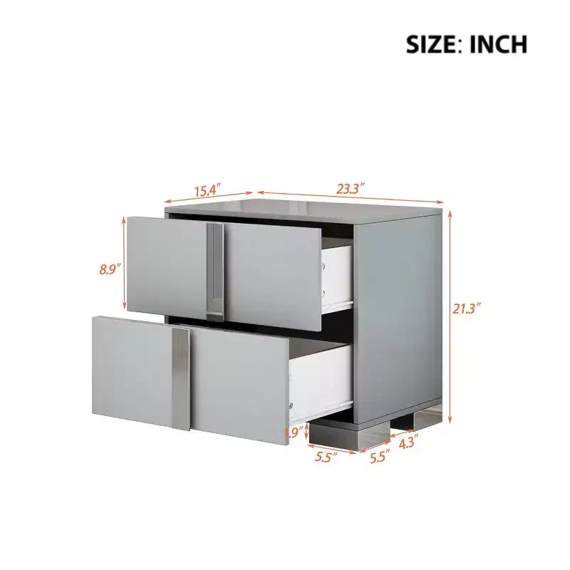 Comodino elegante Whisen, tavolino da notte a specchio con 2 cassetti, base in metallo