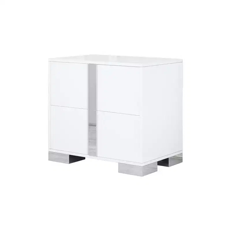 Comodino elegante Whisen, tavolino da notte a specchio con 2 cassetti, base in metallo